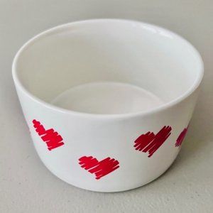 Vintage 1980's White Ceramic Bowl With Red Hearts Valentine's Day FTD - Like New